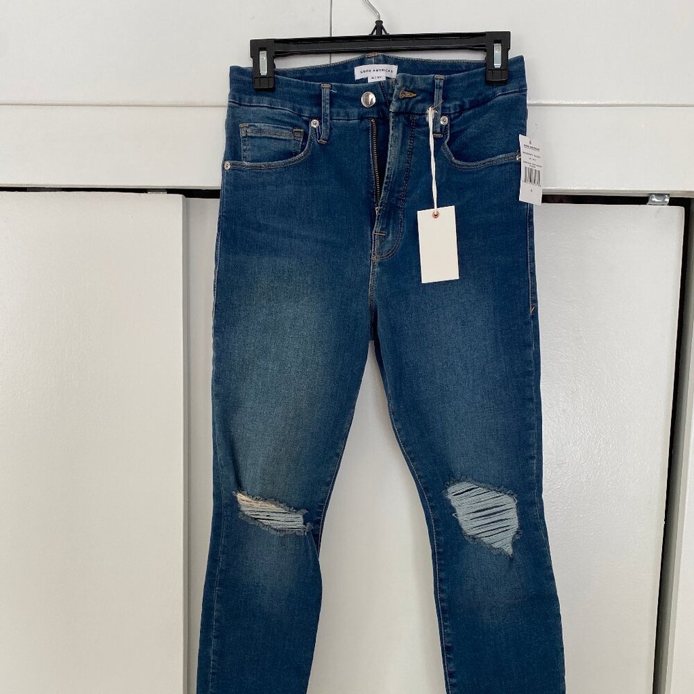 Good American Good Waist Crop High Waist Skinny Jeans Women's Size 4/27 NWT